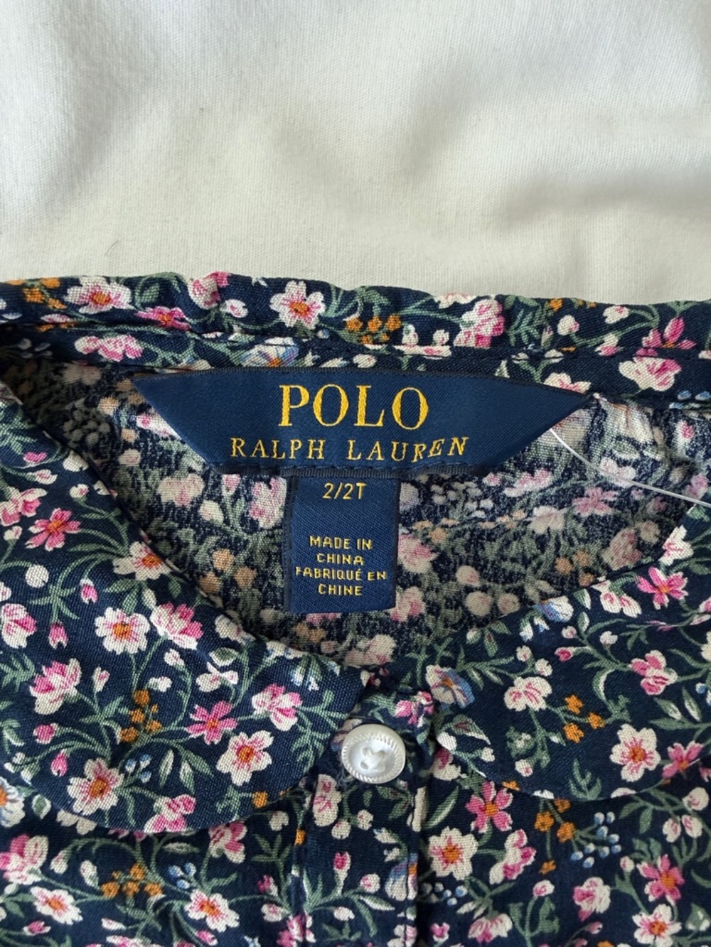 NWT Polo by Ralph Lauren Navy Pink Floral Button-Front Girls Dress 2T - Picture 2 of 10